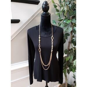 Lascana Venus Top Women M Black Long Sleeve Stretch Soft Rayon Backless Basic